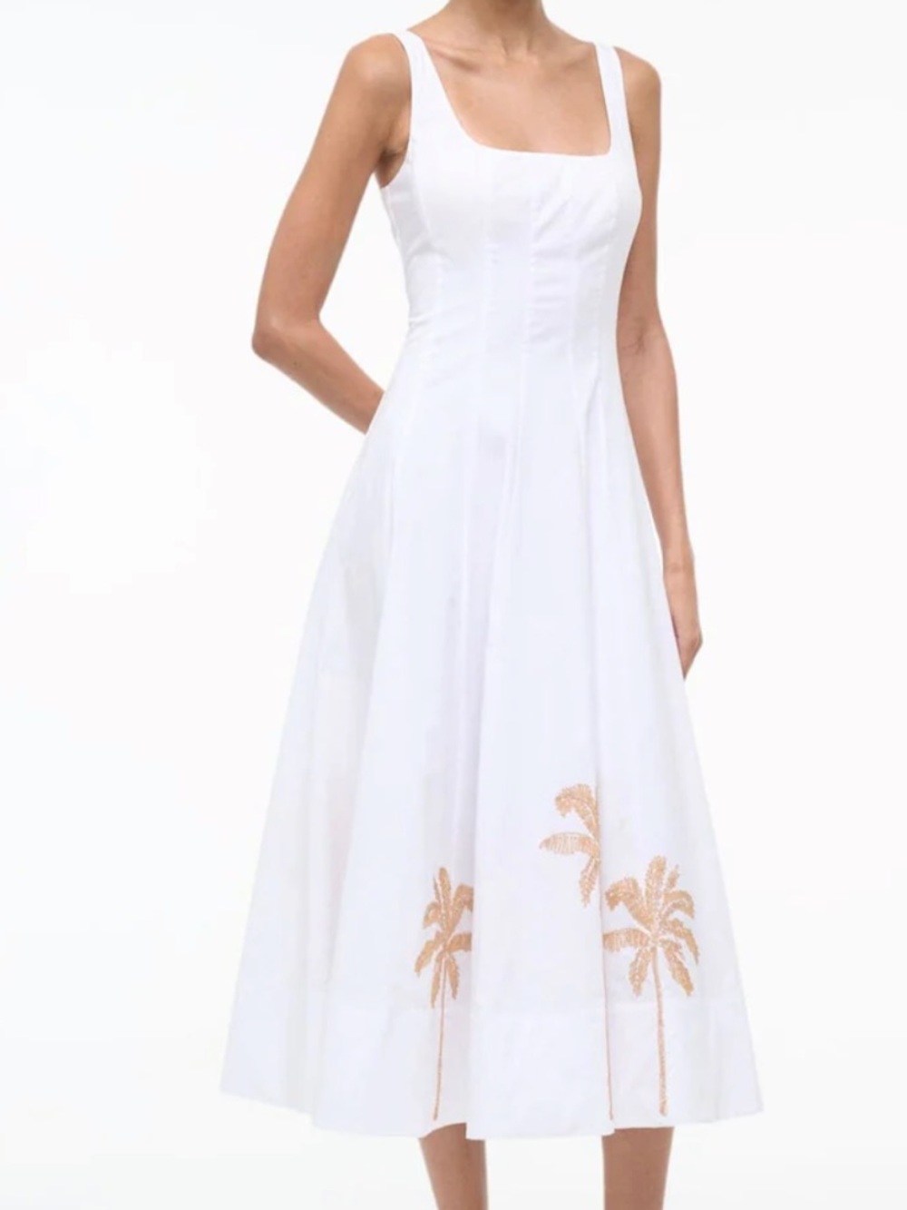 STAUD White Palm-Embroidered Midi Dress - Picture 4 of 7